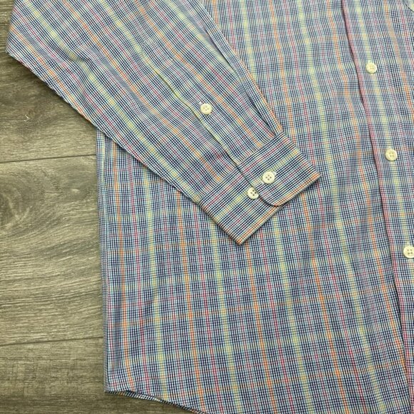 Orvis Dress Shirt Men's Large Blue Plaid Geometric Button Up Oxford Long Sleeve - Picture 5 of 14